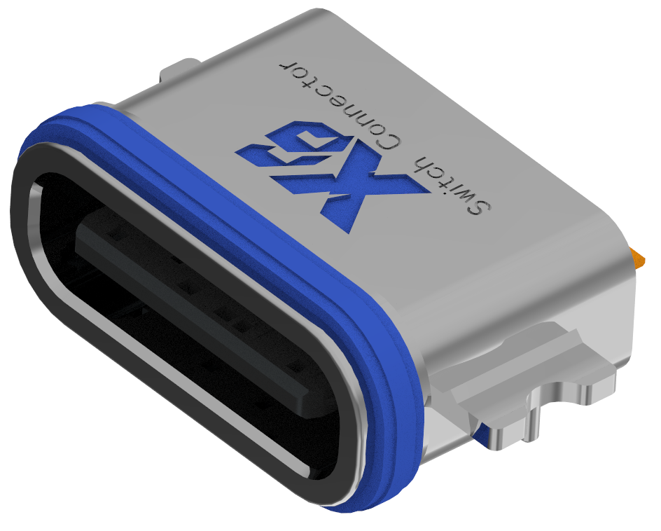 XB-TYPE C 6P-5 X沉板1.2防水母座L=6.7mm(带钢片)(U型锌合金外壳)